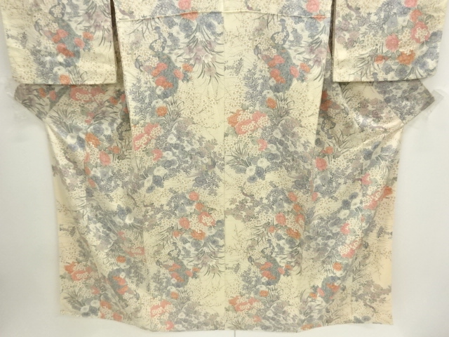  縮緬地花鳥模様小紋着物